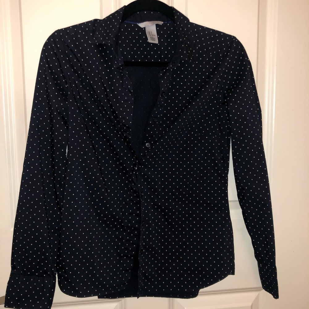Navy Blue Polka Dot Dress Shirt